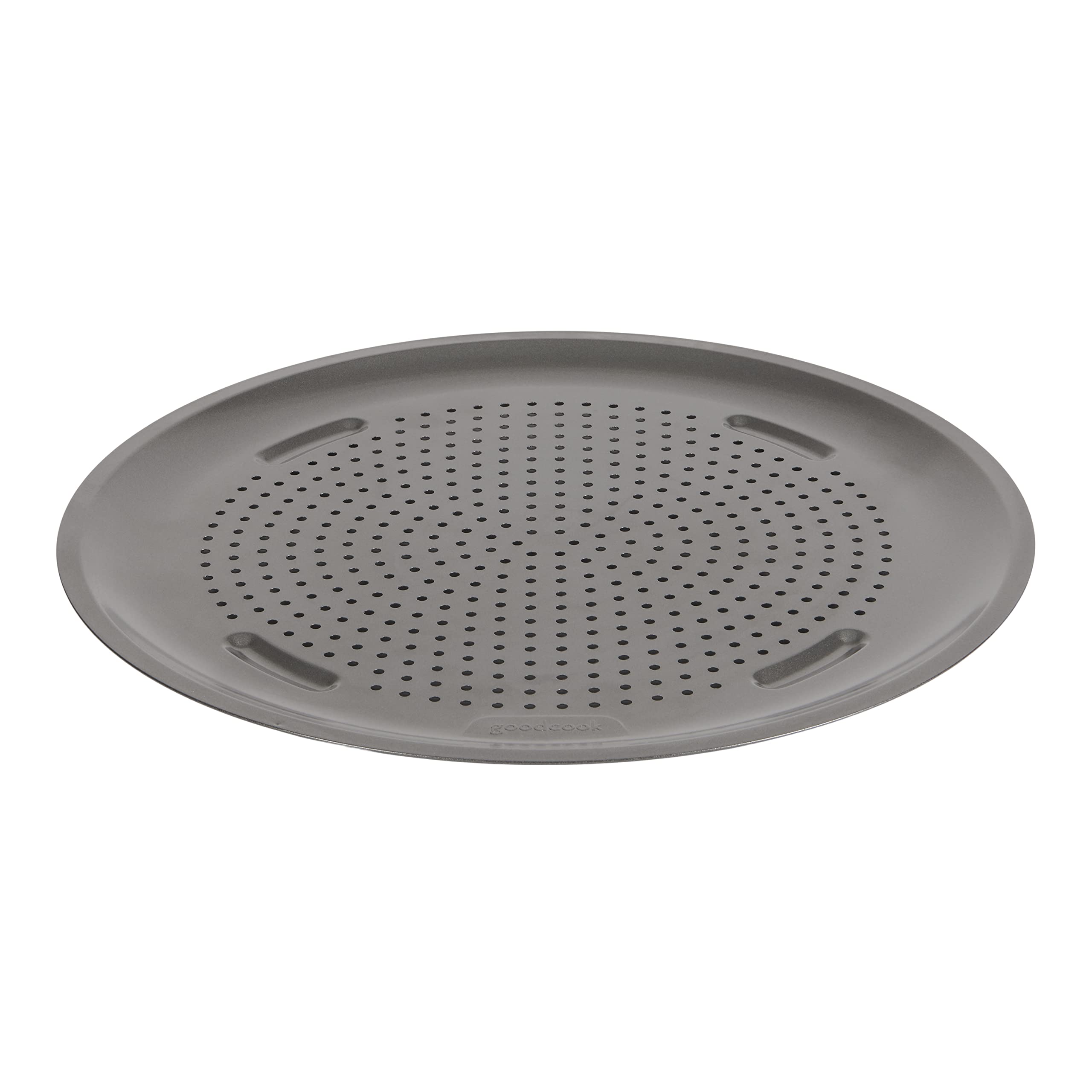 GoodCook AirPerfect 14" Insulated Nonstick Carbon Steel Pizza Pan with Cutting Guides, Perforated Nonstick Pizza Pan, Gray