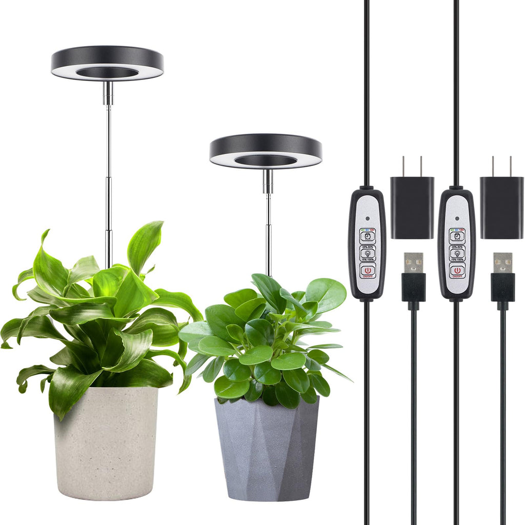 LORDEM Plant Grow Light, Full Spectrum LED Plant Light for Indoor Plants, Growing Lamp with Auto On/Off Timer 4/8/12H, 4 Dimmable Brightness, 2 Packs of Black