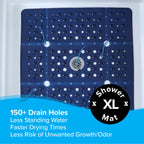 SlipX Solutions Extra Large Square Shower Mat, 27"x27", Non-Slip Stall Mat for Elderly & Kids Standing Bath Tub Mat, Machine Washable, Suction Cups, Navy