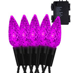 Twinkle Star 50 LED C6 Halloween String Lights, 17ft Battery Operated Fairy Lights with 8 Lighting Modes, Indoor Outdoor Black Wire Lights for Patio Garden Party Wedding Christmas Decoration, Purple