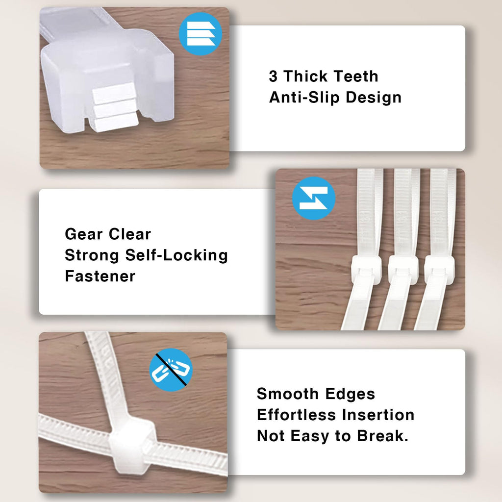 White Zip Ties Assorted Sizes 4+6+8+12 Inch, 400 Pack, Clear Zip Ties, White Cable Ties, Zipties Clear, UV Resistant Wire Ties, Plastic Ties, Tie Wraps Assorted Sizes