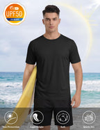 Mens Athletic Sun T-Shirts Lightweight Shirts UV Protection Clothing for Men Outdoor Hiking Shirts Gym Shirts Sports Shirts Black