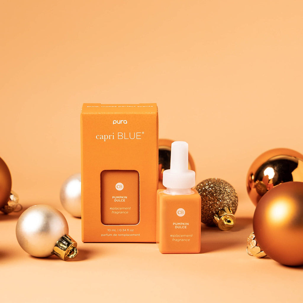 Capri Blue Pumpkin Dulce Pura Smart Home Plug-in Diffuser Kit - 1 Pura V3 Aromatherapy Diffuser + 1 Capri Blue Volcano and 1 Pumpkin Dulce Pura Fragrance Refill Vials - Fragrance Diffusers for Home