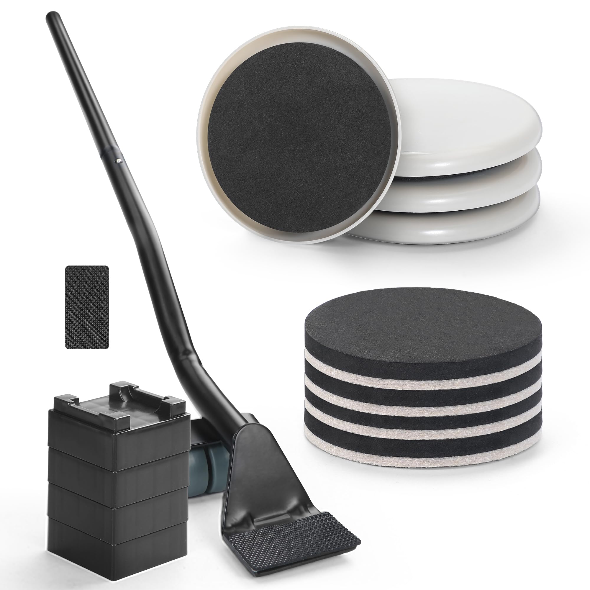 Furniture Lifter Tool + 8-Pack of 3.5" Sliders, Save 80% Effort, Safely and Easily, The Lift and Glide Tool Set for Heavy Furniture and Appliances, Reusable Moving Pads, Floor Protectors for Carpet