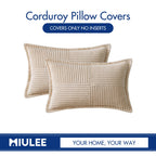 MIULEE Corduroy Pillow Covers with Splicing Set of 2 Super Soft Boho Striped Christmas Pillow Covers Broadside Decorative Textured Throw Pillows for Couch Cushion Livingroom 12x20 inch, Beige