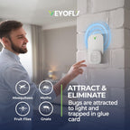 VEYOFLY Indoor Flying Insect Trap - Plug-in Bug Light Trap for Fruit Flies, Gnats and Houseflies - Odorless and Mess Free (1 Device + 3 Glue Boards)