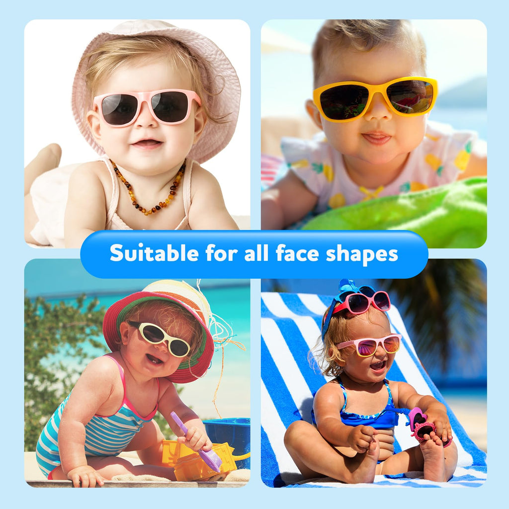 Baby Infant Toddler Polarized Sunglasses with Strap for Boys Girls Age 0-24 Months, 3 Pack Flexible TPEE Rubber Frame Kids 100 UV Protection Sunglasses Newborn Shades