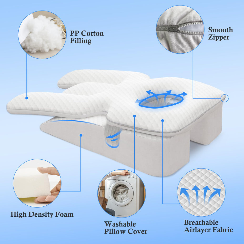 Novelledo Face Down Pillow,Face Down Pillow After Eye Surgery,BBL Pillow After Surgery Stomach Sleeping Pillow,Home Massage Pillows Faces Down with Shredded Memory Foam and Removable Cover