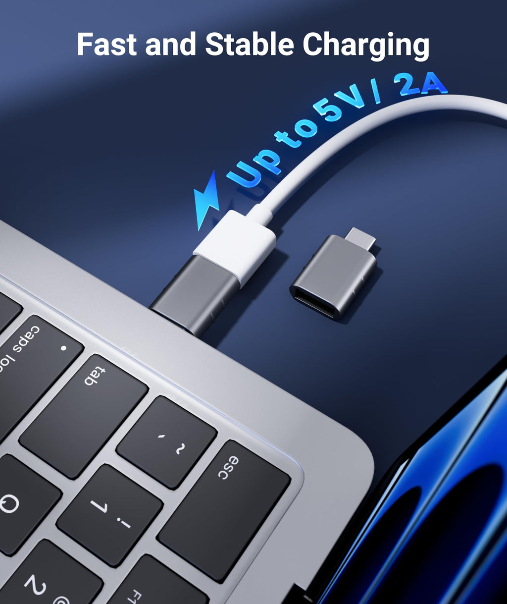 USB C to USB Adapter Pack of 2, USB 3.0 Female to Thunderbolt 4/3 Adapter Compatible with MacBook Pro Air 2024, Surface, iPad, iPhone, Galaxy Notebook, XPS and More Type C Devices, Space Grey