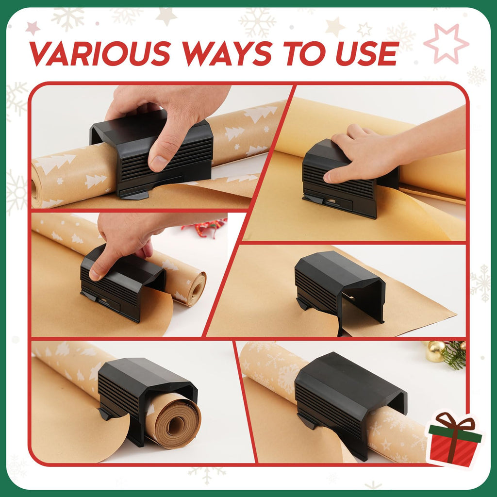 THCOSN 2PC Wrapping Paper Cutter Christmas Paper Roll Cutters Paper Cutter Slider Tool Set Christmas Gift Packing Wrapping Cutting Supplies for Crafting Birthday Gifts Wrap Rolls (2PC Black)