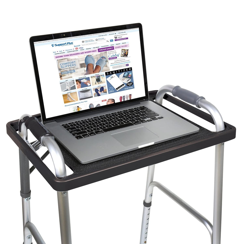 Support Plus Walker Tray Table - Mobility Table Tray for Walker, Non Slip Walker Tray Mat, Walker Accessories Mat, Cup Holder for Walker (21"x16") - Black
