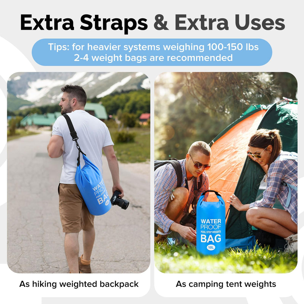 Goovilla Pool Ladder Weights Universal | 2 Pack 10L 500D PVC Waterproof Tear-Resistance Sand Bags for Above Ground Pools Steps | Easy to Fill and Seal with Strong Handle and 2 Straps (Sky Blue)