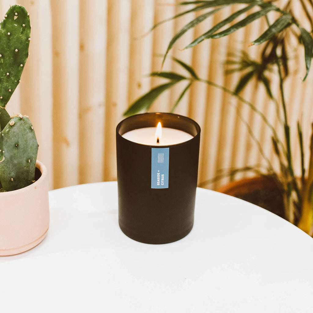 Calyan Wax Soy Wax Candle, Seaside & Citrus Scented Candle | Premium Candle with Essential Oils | 10.2 Oz 50 Hour Burn | Soy Candle in Black Jar for Decor, Gift for Men & Women