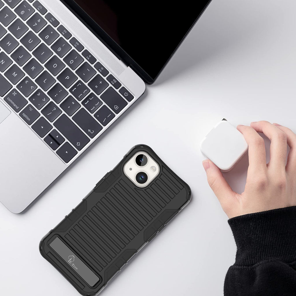 E-Tree Compatible with iPhone 15 Plus & 14 Plus Case 6.7 inch, with Crossbody Strap and Stand, Protection Shockproof Hard Phone Case Black, Perfect for Go Outside and Kid Elderly