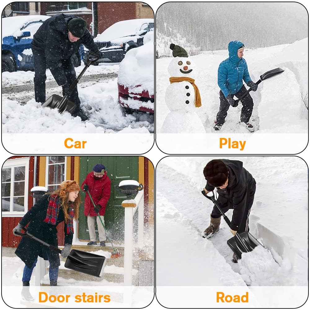 Snow Shovel, 2024 New Upgrade Large-Capacity Lightweight Aluminum Portable Snow Shovel, Parent-Child Playing Snow Shovel, Shovel for Garden, Car, Camping with Extra Ice Scrape(Black)