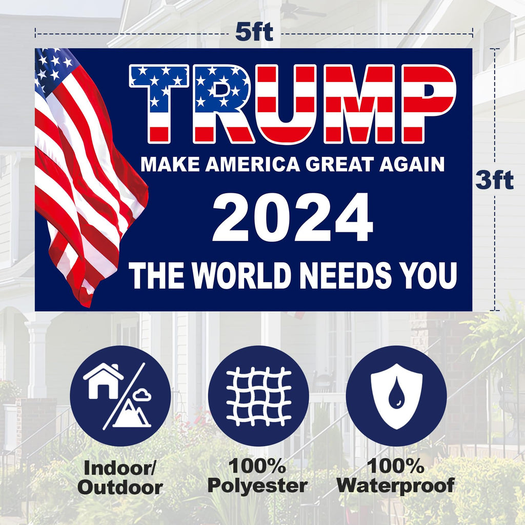 Trump 2024 Flag 3x5 FT President Trump Flag Make America Great Again Banner Indoor Outdoor Double Sided 3 Ply with Vivid Patriotic Colors Design UV & Fade Resistant 2 Brass Grommets