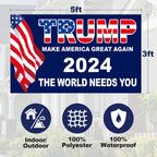 Trump 2024 Flag 3x5 FT President Trump Flag Make America Great Again Banner Indoor Outdoor Double Sided 3 Ply with Vivid Patriotic Colors Design UV & Fade Resistant 2 Brass Grommets