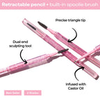 XtendBrows Shape & Sculpt Brow Pencil - Medium To Dark - Natural Look Eyebrow Filler Pen with Triangle Tip & Spoolie - Long-Wearing Definer for Fuller Natural Brows - Vegan & Cruelty Free