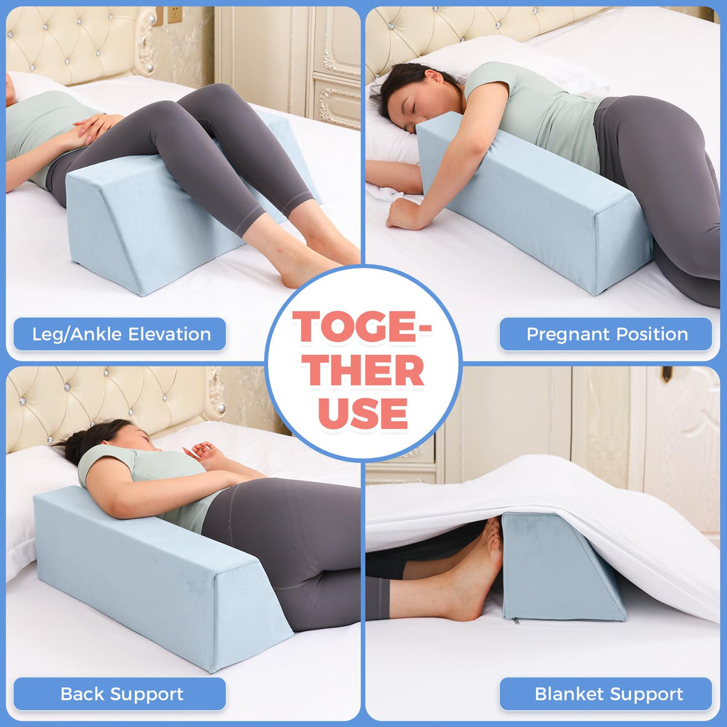 Side Sleeping Positioning Wedge Pillow Belt Connection, Adjustable Limit Width Bed Wedges Body Positioners for Sleep Apnea, Back Support Wedge for Back Pain Relief,Bed Sores,Anti Snoring, Post Surgery