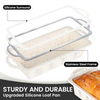 Vinino Silicone Bread Loaf Pan with Metal Reinforced Frame, 9.5 x 5 in Non-stick Silicone 1 lb Loaf Pan for Baking, 2 Pack Durable Bread Pan for Oven Dishwasher Safe - Cream