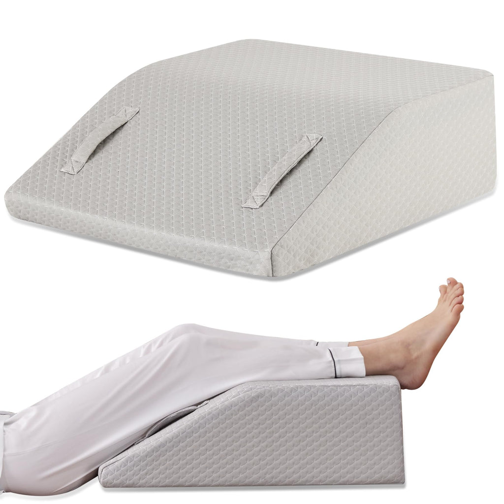 Ruqmuis Leg Elevation Pillow for After Surgery, 10inch Foam Leg Elevating Pillow for Swelling and Blood Circulation, Leg Wedge Pillow for Sleeping, Knee Pillow for Knee Hip Ankle Pain Relief, Grey