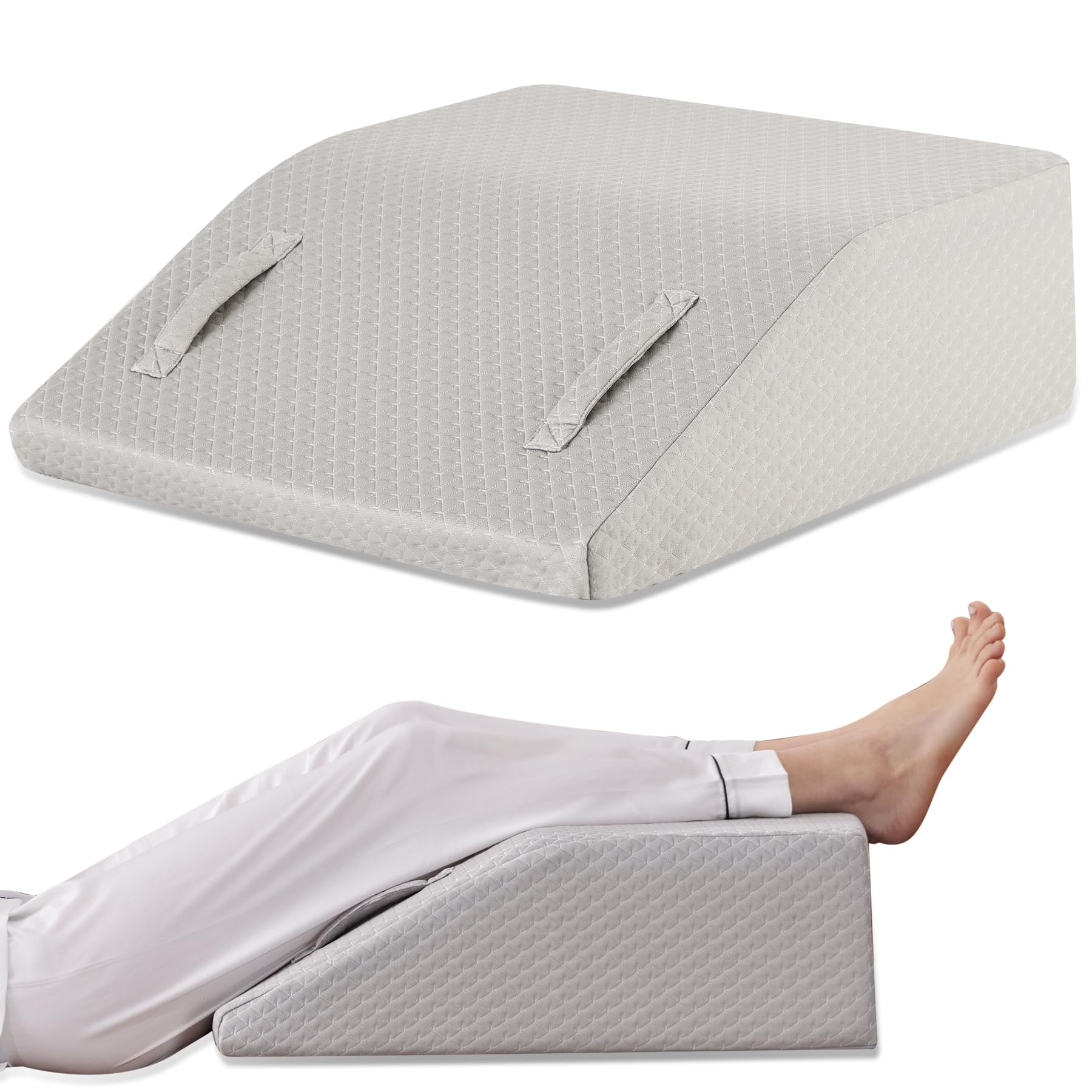 Ruqmuis Leg Elevation Pillow for After Surgery, 8inch Foam Leg Elevating Pillow for Swelling and Blood Circulation, Leg Wedge Pillow for Sleeping, Knee Pillow for Knee Hip Ankle Pain Relief, Grey