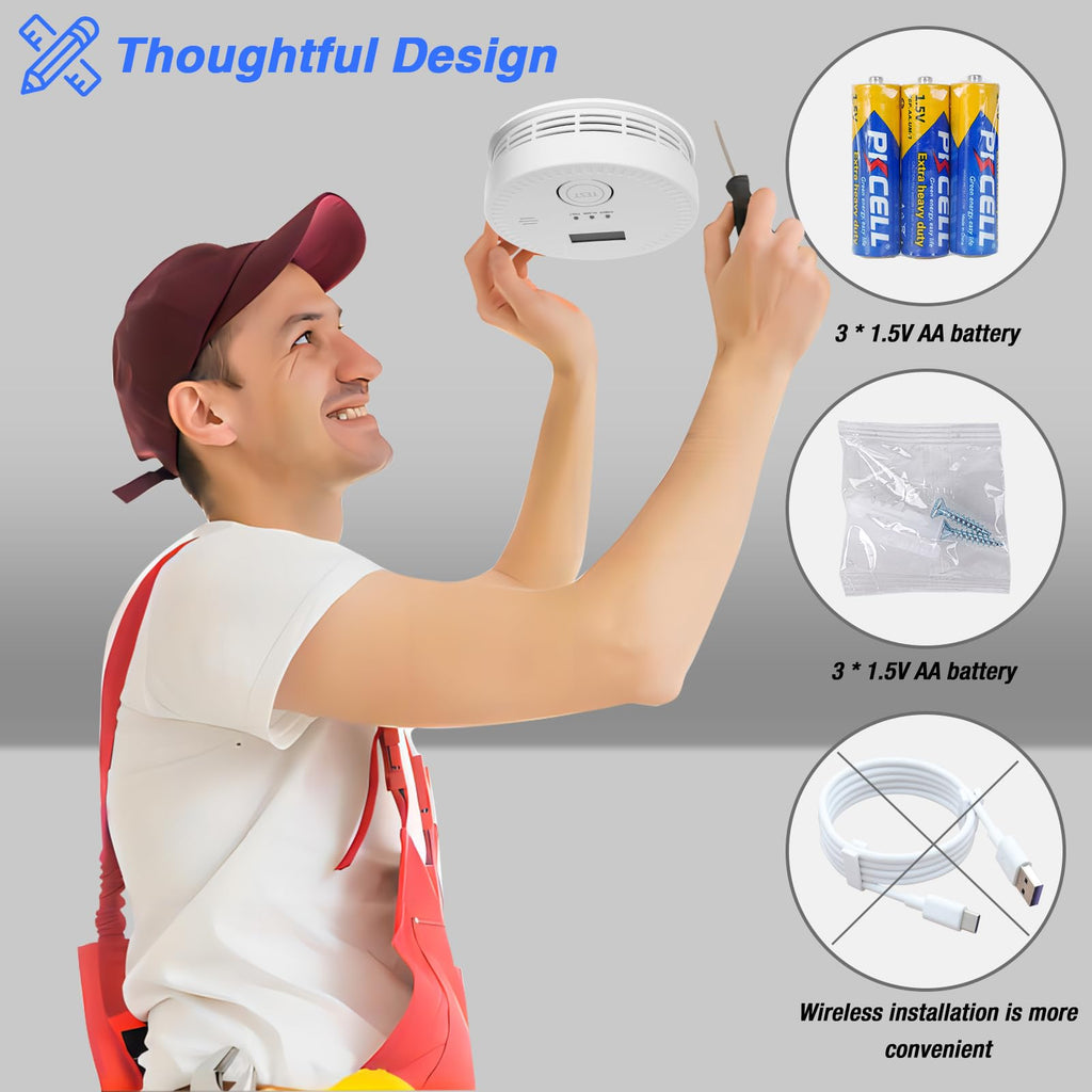 4 Packs, 2 in 1, Smoke and Carbon Monoxide Detector, Smoke Detector Carbon Monoxide Detector Combo,85db Alarm, Digital Display, with Battery, Easy to Install