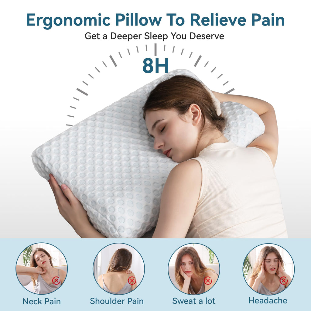 Neck Pillow Memory Foam Contour Pillow for Pain Relief Cervical Pillow for Sleeping, Orthopedic for Neck and Shoulder Pain, Ergonomic Pillow for Side Back Stomach Sleeper-Firm