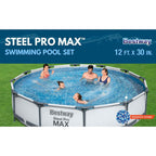 Bestway Steel Pro MAX Above Ground Swimming Pool (12' x 30") | Round Outdoor Backyard Family Pool with Tritech® Puncture-Resistant Liner | Easy Setup | Includes Filter Pump for Clean, Clear Water