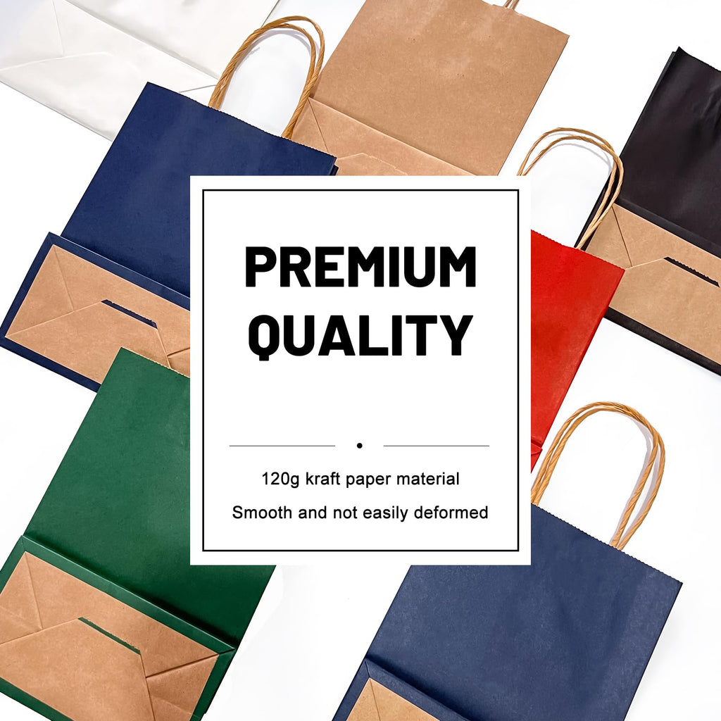 Gift Bags 8.25"x5.9 "x3.15" 100Pcs White Paper Bags with Handles,kraft paper Bags for Small Business Christmas Bulk Bags, Wedding Party Favor Bags,Shopping Lunch Bags, Halloween Trick-or-Treat (White)
