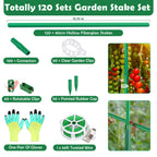 Cludoo 393PCS Garden Stakes Set with 120 Sets Fiberglass Plant Stakes Sticks Supports and Accessories, DIY 4ft 5ft 6ft 7ft Tomato Stakes for Tomato,Vegetables, Pepper, Indoor Outdoor Spring Plants