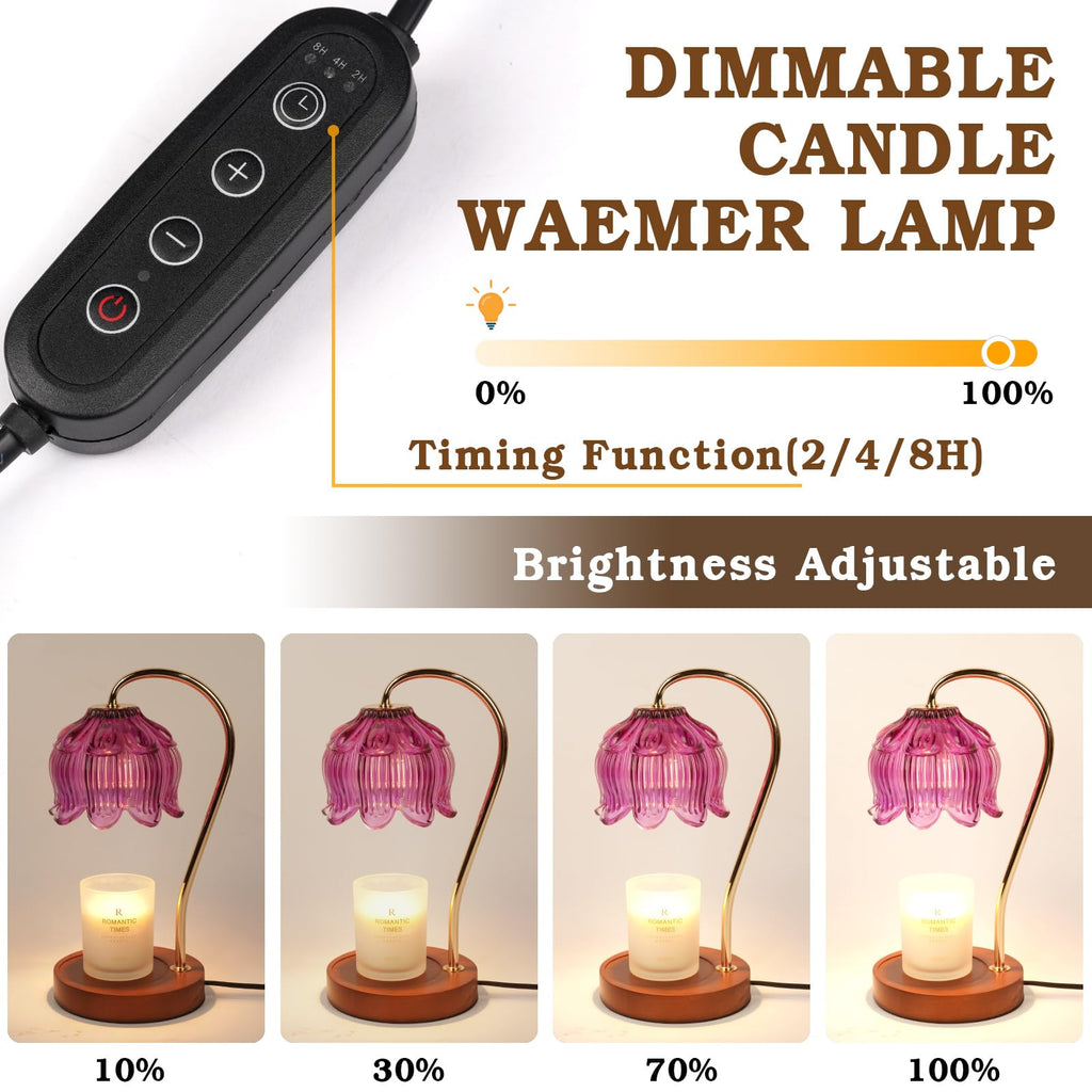 Dimmable Flower Candle Warmer Lamp with Timer, Purple Candle Lamp Warmer for Jar Candle, 2024 Womens Gifts for Christmas, Xmas Gifts for Mom Unique, Home Decor for Bedroom Living Room Decor Aesthetic