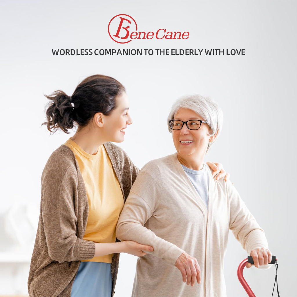 BeneCane Walking Cane for Men & Women Adjustable Cane with Offset Soft Cushioned Handle -Portable Lightweight Sturdy Mobility Walker Aid for Elderly, Seniors Collapsible Cane Red