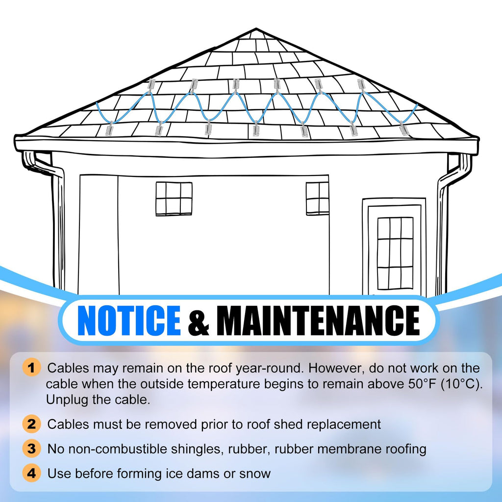 Copkim 20 ft 5w/ft Roof and Gutter Snow Deicing Cable Roof Snow Deicing Kit Snow Melting Cable Gutter Heater Deicing Roof Cable with Roof Clips and Spacers for Roof Snow Melting
