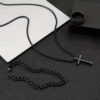 Alloy Cross Necklace Bracelet Ring Set of Three, Cross Pendant, Fashion Accessories, Suitable for Everyday Wear and Match