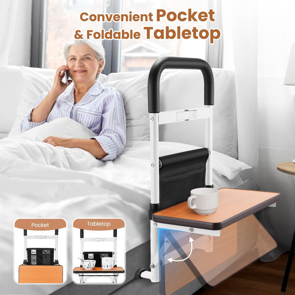 ONLYCARE Bed Rails for Elderly Adults Safety with Motion Sensor Light, Height Adjustable Bed Assist Rail with Storage Bag & Foldable Desk, FSA or HSA Eligible, Fit King, Queen, Full, Twin