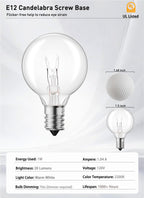 Brightown G40 Replacement Light Bulbs, 25 Pack 5W Clear Globe Bulb fits E12 C7 Candelabra Screw Base Sockets, 1.5 Inch Dimmable Light Bulbs for Indoor Outdoor Patio Decor, Warm White