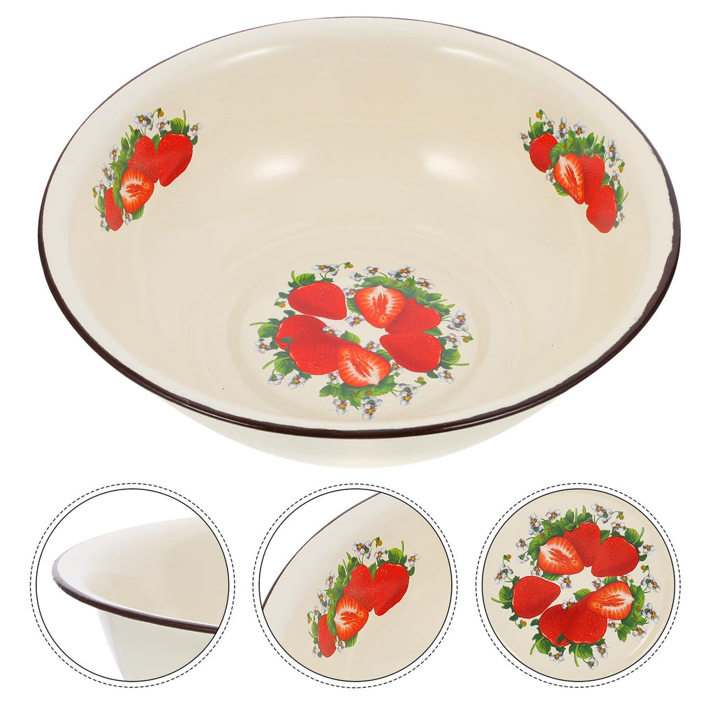 1pc Enamel Basin Vintage Salad Bowl Retro Enamel Bowl Round Salad Serving Bowl Metal Mixing Bowls Round Cereal Bowl To Go Plates with Lids Dough Making Basin Bowl Set Ceramics
