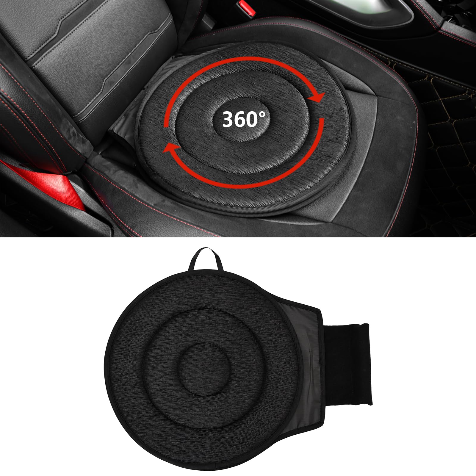 Autotechnx Soft 360 Rotating Seat Cushion for Car Non Slip Swivel Seat Cushion for Car for Elderly Support Black Office Chair Comfortable Ergonomic Design Odorless Rotating Car Seat 360 for Pregnant