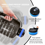 Motivational Gallon Water Bottle - with Straw & Time Marker BPA Free Large Reusable Sport Water Jug with Handle for Fitness Outdoor Enthusiasts Leak-Proof(Black,1 gallon)