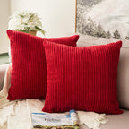 MIULEE Pack of 2 Corduroy Soft Soild Decorative Square Christmas Throw Pillow Covers Set Cushion Cases Pillowcases for Sofa Bedroom Car 18 x 18 Inch 45 x 45 Cm Red