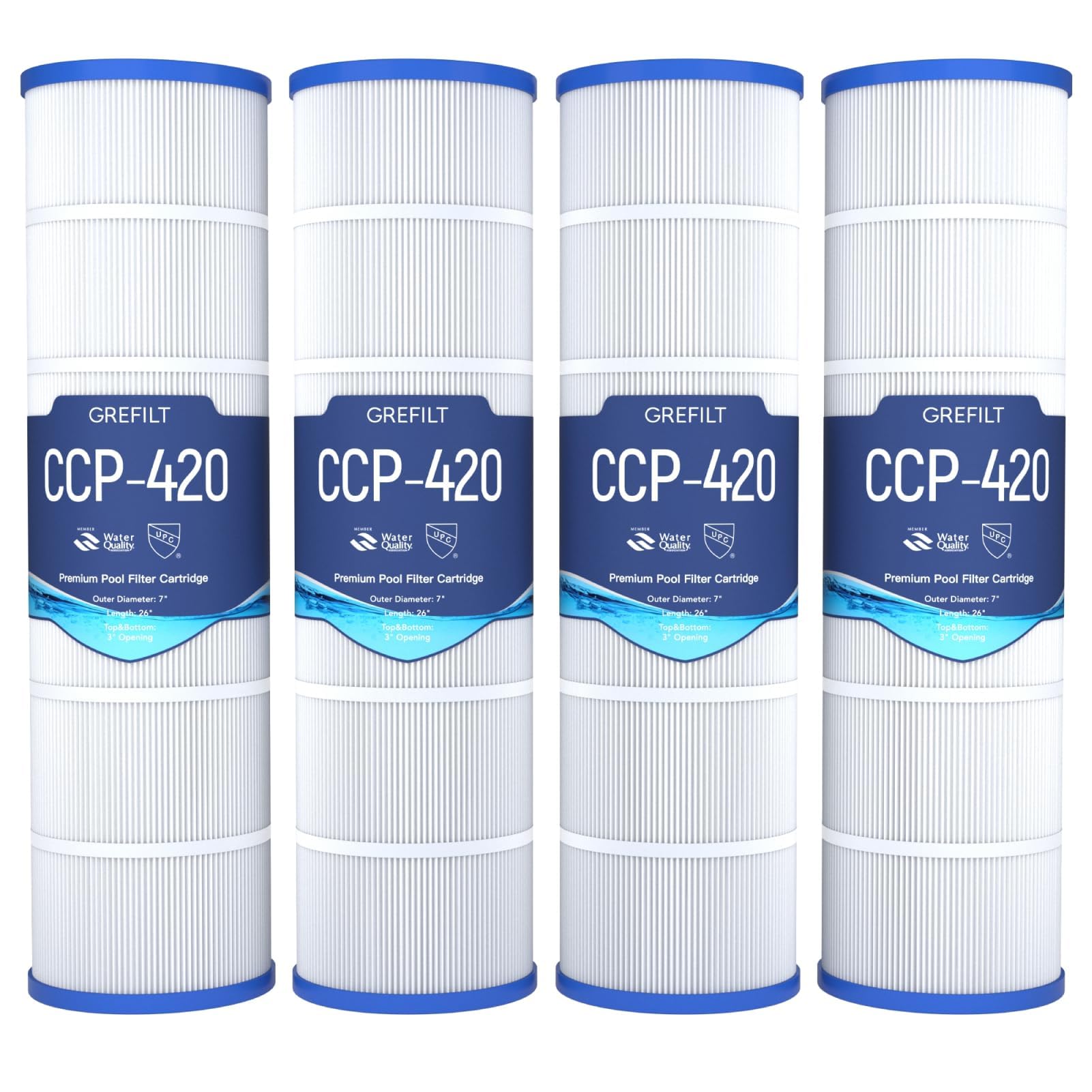 Grefilt CCP420 Pool Filter Cartridges, Compatible with Pentair Clean & Clear Plus 420, Replaces Pentair R173576, Pleatco PCC105-PAK4, 4-Pack, 420 sq.ft