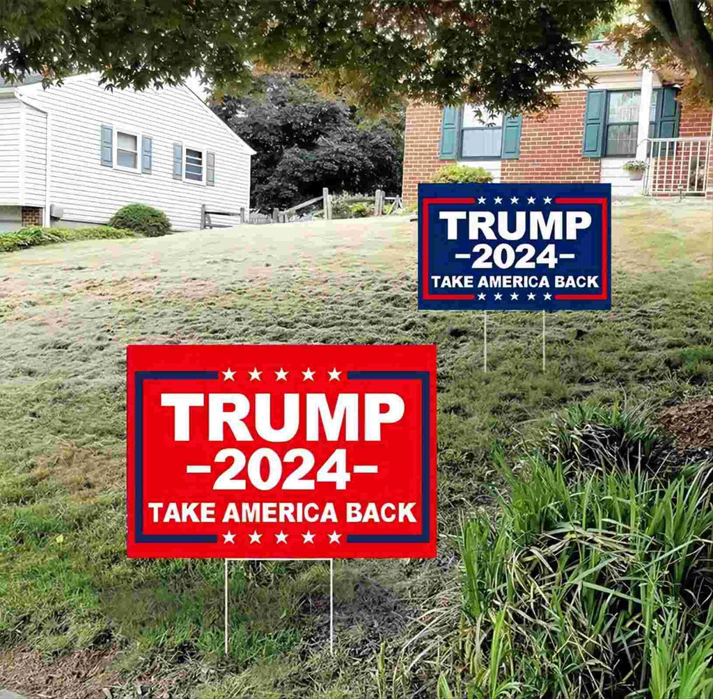 MAGJIUKE Donald Trump 2024 Yard Signs 18 X 12 Inches Double-Sided Printing Take America Back H-Shaped Metal Pipe, Billboard Voting Supports Elections Lawn Garden Open Space Courtyard Community Signs