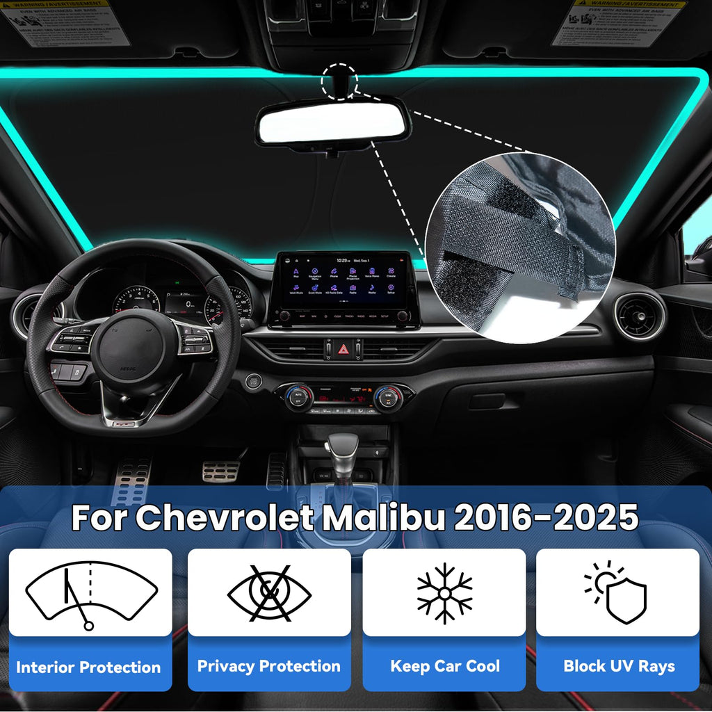 PAIMOHO Windshield Sun Shade for Chevrolet Chevy Malibu 2016-2025, Car Front Window Sunshade with 240T Sun Visor Protector Blocks UV Rays Heat Sun Shield Accessories