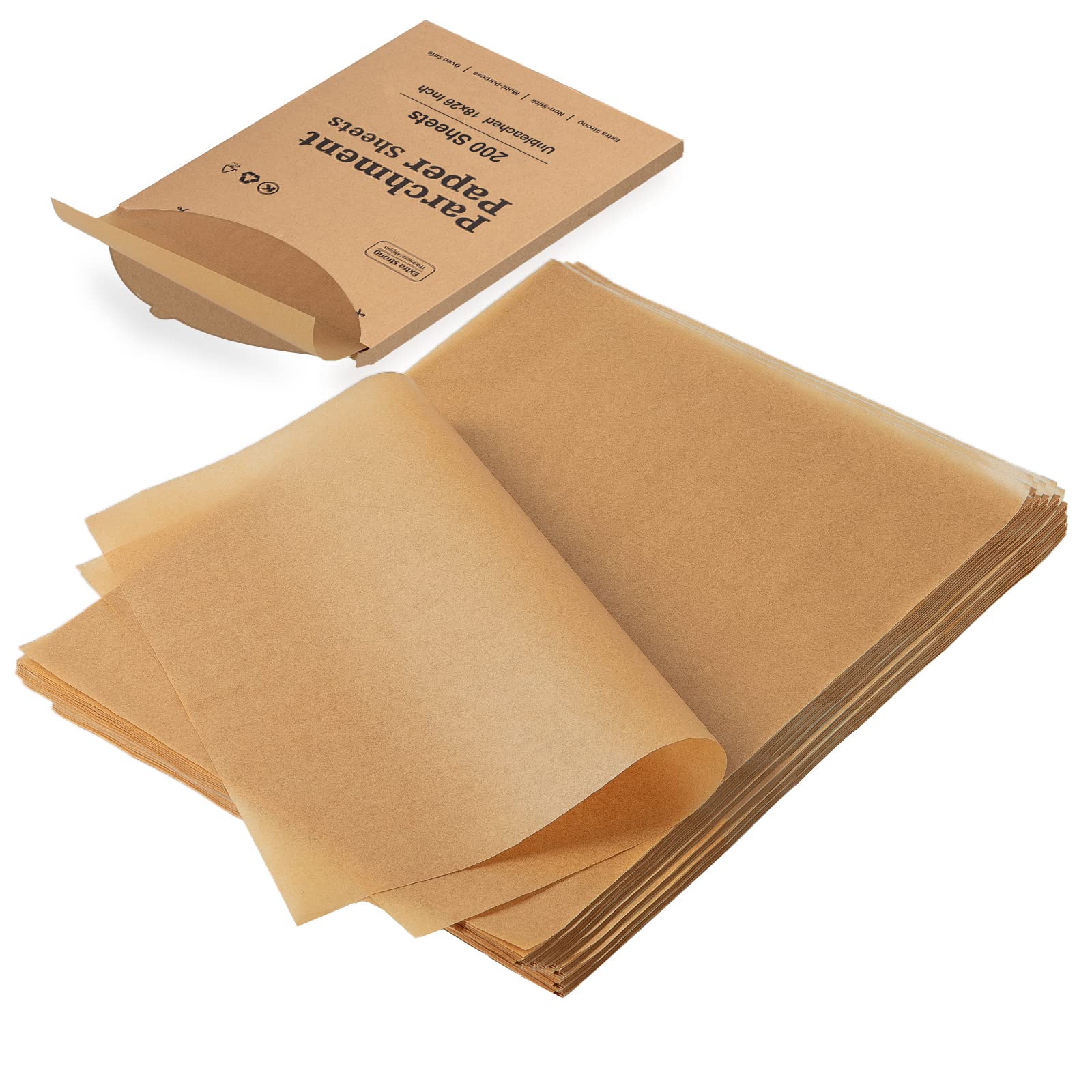 Katbite 200Pcs 18x26 inches Parchment Paper Sheets, Heavy Duty Unbleached Baking Paper, Pre-cut and Oil Proof Perfect for Steaming Cooking Bread Cake & Wrapping Foods