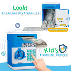 MAGIBX Piggy Bank Toys for 4 5 6 7 8 Year Old Boys Gift Ideas, Real Money Saving Box for Boys Toys Age 6-8-10, Christmas Birthday Gifts for 4 5 Year Old Boys ATM Machine for Kids 3-5, Blue Stuff