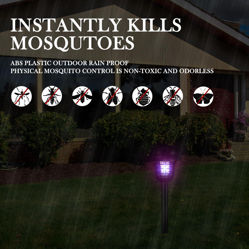 Qualirey 12 Pcs Solar Bug Zapper Outdoor Waterproof Solar Mosquito Zapper Outdoor Solar Powered Mosquito Killer Lamp Lighting Mosquito Repellent Lamp for Patio Yard Garden Insect, Purple White Light