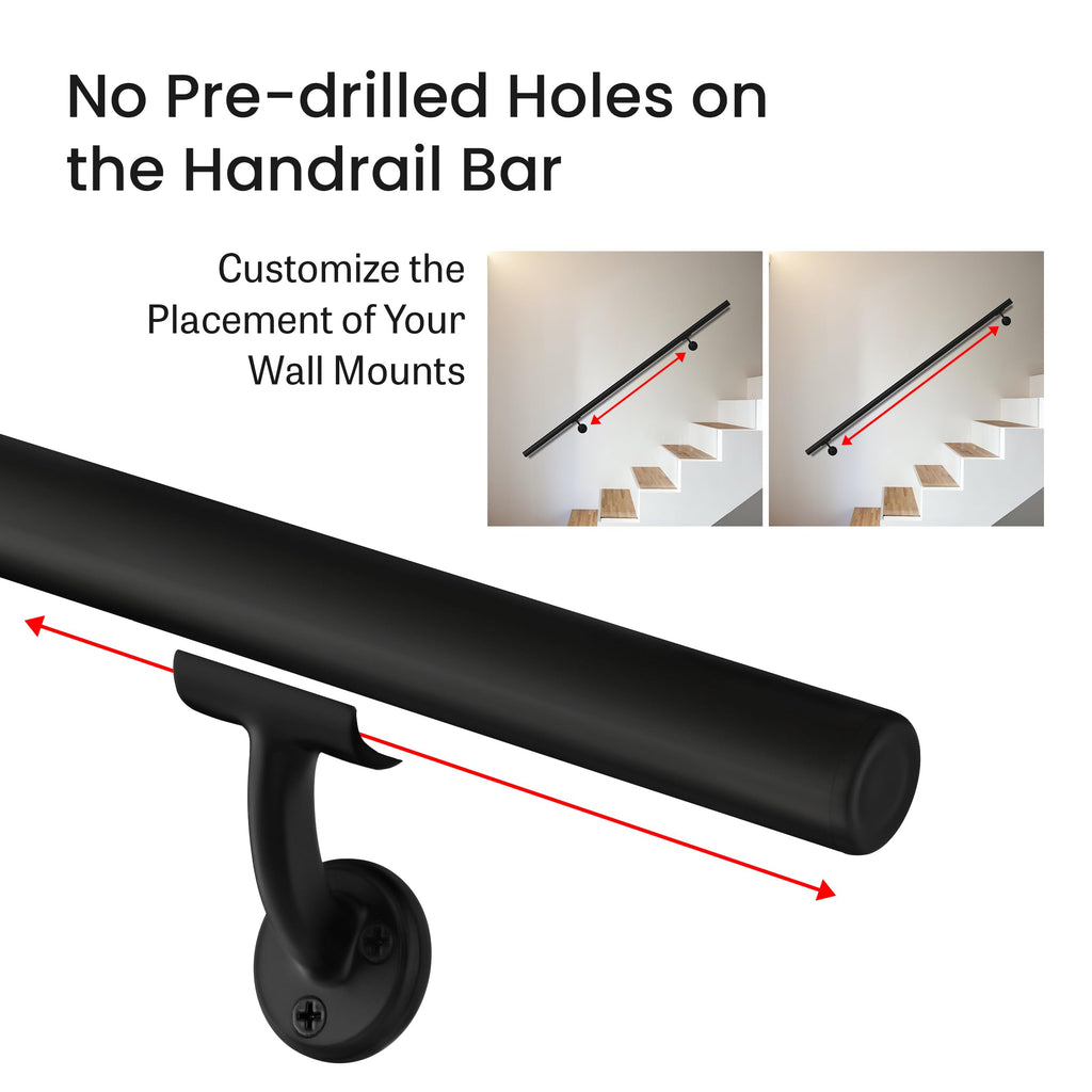 Meranti Aluminum Handrail for Indoor or Outdoor Steps and Stairs – Hand Rails for Elderly – DIY Complete Stair Railing Kit (3' Length, Black)