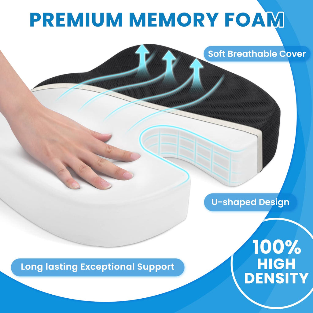 TushGuard Seat Cushion - Cushion for Office Chair, Car Seat, Airplane, Bleacher - Sciatica & Coccyx Pain Relief Desk Chair Cushion for Long Sitting Office Workers, Car Drivers(Black, XX-Large)