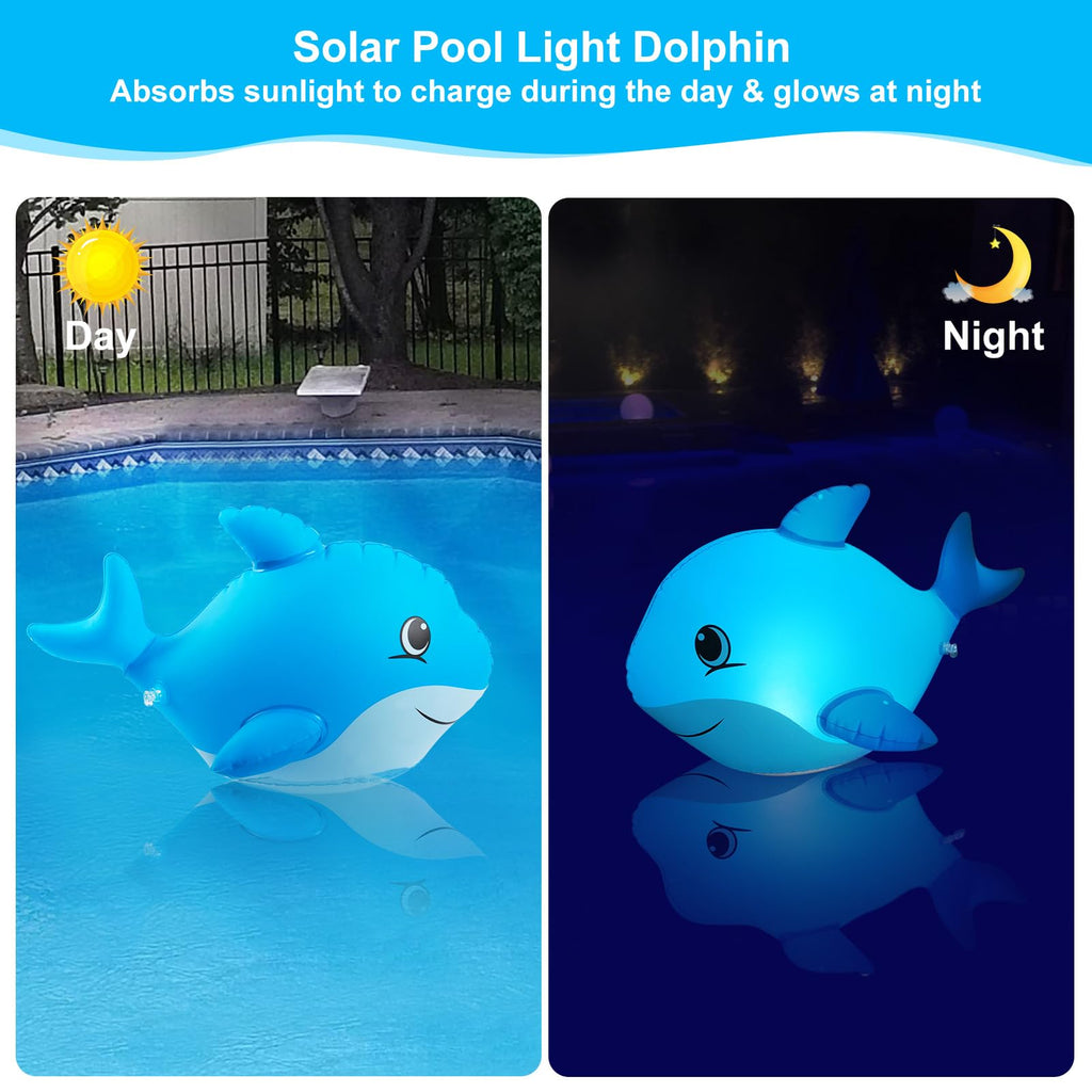 Goallim Solar Floating Pool Lights Dolphin, Glow in the Dark Solar Pool Lights that Float, IP68 Wateproof Inflatable Solar Floating Lights for Pool Pond Wedding Party Decorations - 2PC